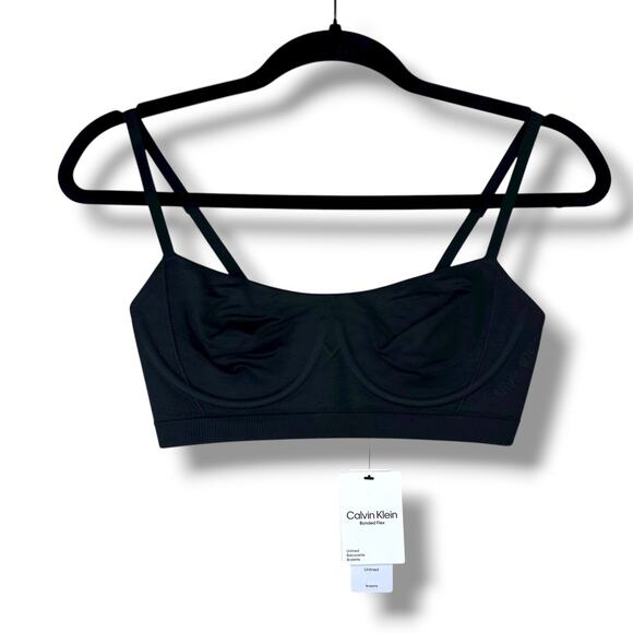 Calvin Klein NWT Black Fusion Bonded Flex Unlined Balconette Bralette Bra Small - Picture 3 of 11